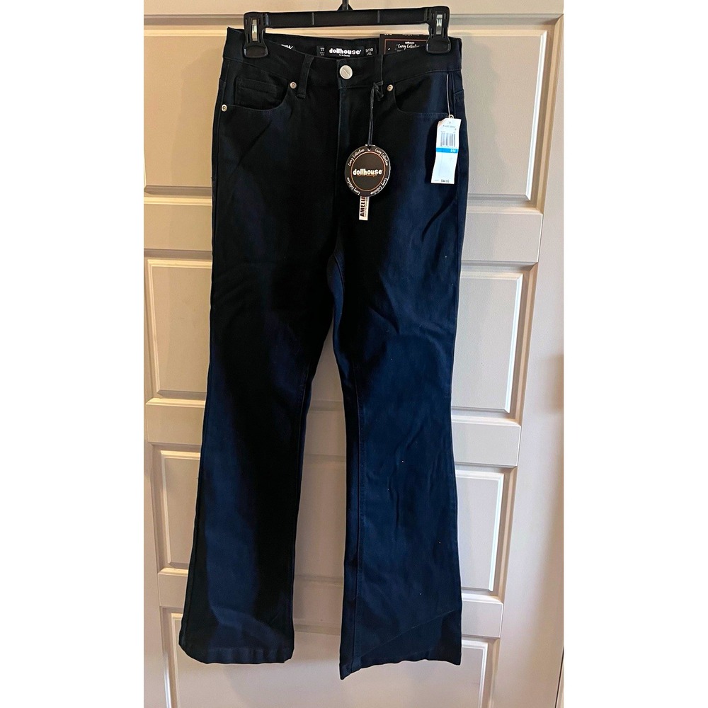 Dollhouse Girls Black Flare Jeans 9/10 Waist 23 Solid Pockets Button Zip